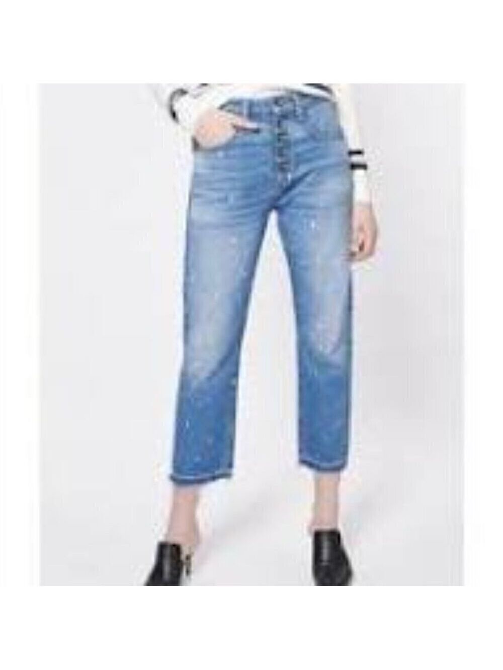Veronica Beard Ines Girlfriend Paint Splatter Button Fly Jeans Size 26